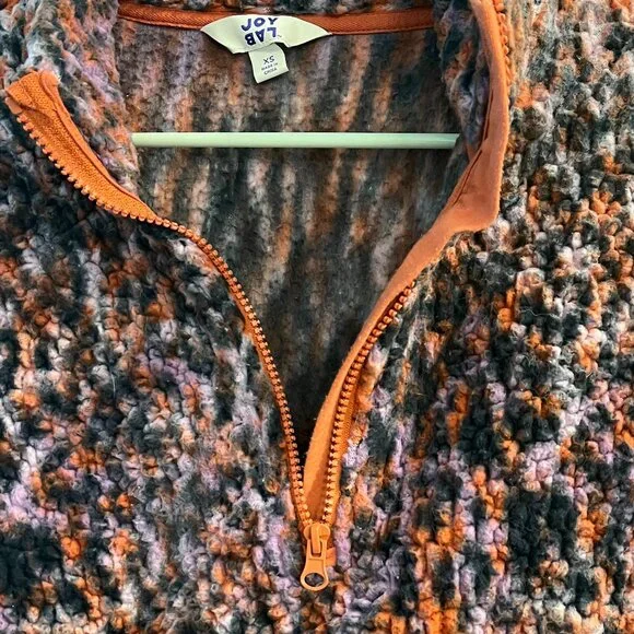 JoyLab *Purple & Coral* Animal Print | Half Zip Sherpa | XS | Pullover Fleece - Picture 5 of 9